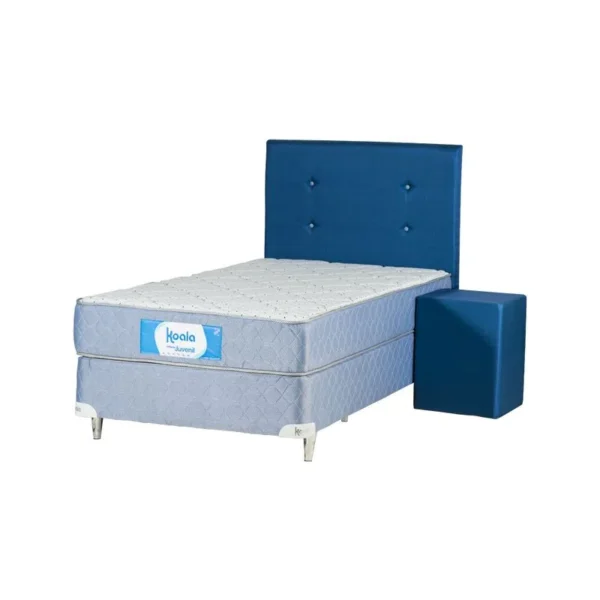 Somier Juvenil Koala 100X190 Azul (Base+Colchón+Puff+Cabecera)