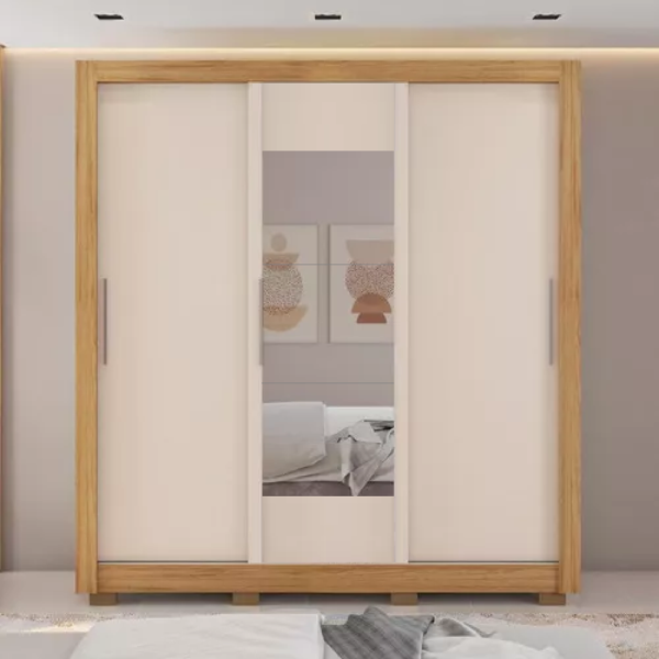 Ropero Santiago 1.9 con espejo y puerta corrediza Miel Off White Caemmun