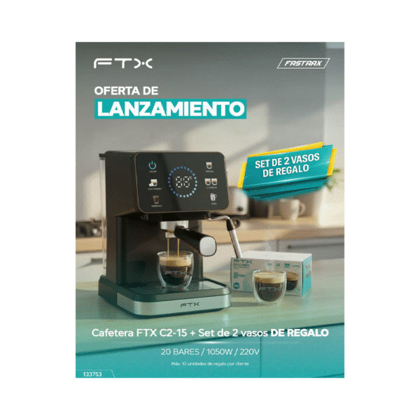 COMBO CAFETERA FTX 2 TAZAS C2-15 + TAZA P/CAFE 2UNI CG-21