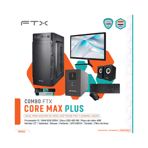 COMPUTADORA FTX CORE MAX PLUS I5/480SSD/8G/4GBVGA+MON 22"+UPS600+TECL+MOU+SPK+FILTRO
