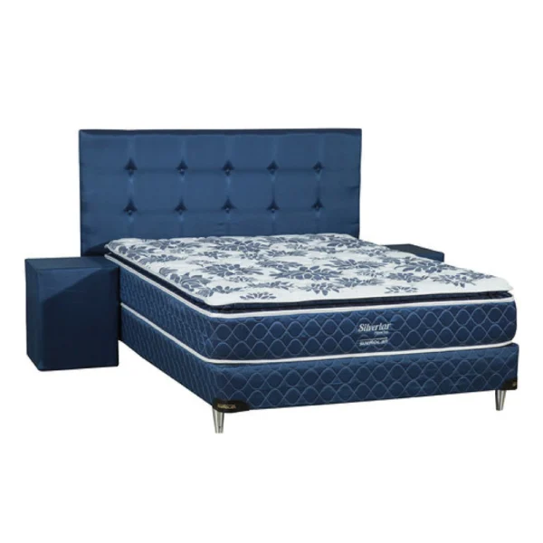 SOMIER SILVERLAR 160X200 AZUL (PUFF-CABECERA-BASE-COLCHON)