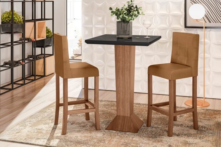 MESA APOIO LARA ALT 100M CON BANQUETA DE CUERO MARRON