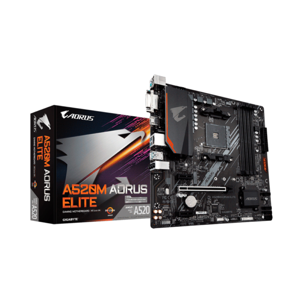 PLACA MADRE GIGABYTE AM4 A520M AORUS ELITE S/R/HDMI/DVI/M2/DD4/USB3.2/RGB/MATX