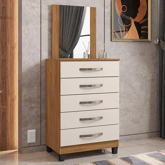 COMODA 5 C. LION -FREIJO/GRIS CRISTAL LEAO