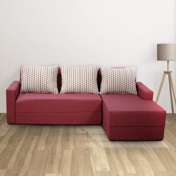 Sofa Deleite Nogal Esquinero Color Bordo 3 Cuerpos