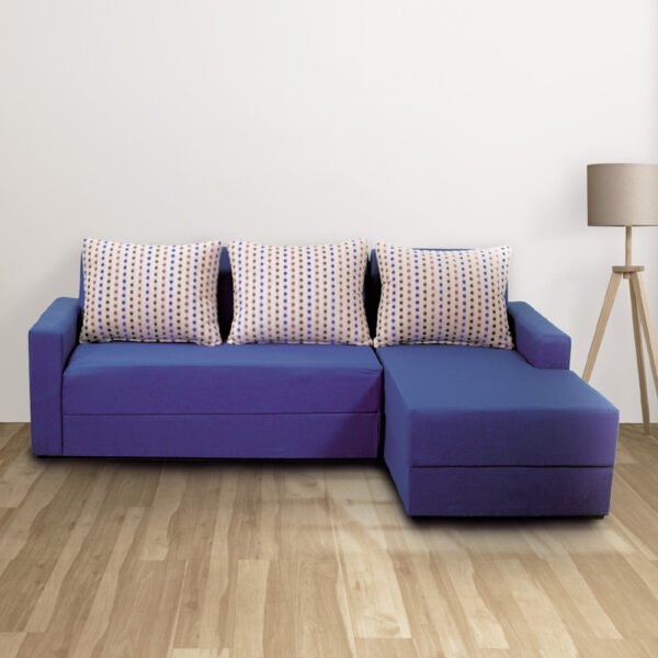 Sofa Deleite Nogal Esquinero Color Azul 3 Cuerpos
