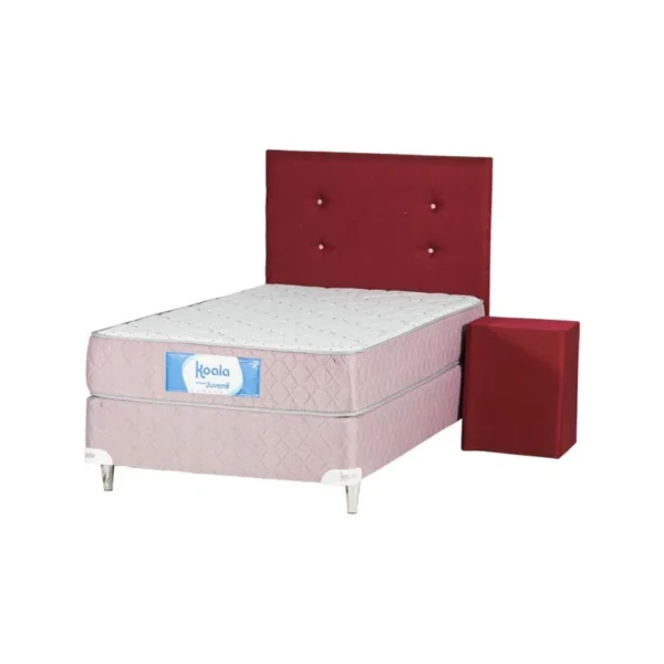 SOMIER JUVENIL KOALA 100X190 BORDO (BASE+COLCHON+PUFF+CABECERA)