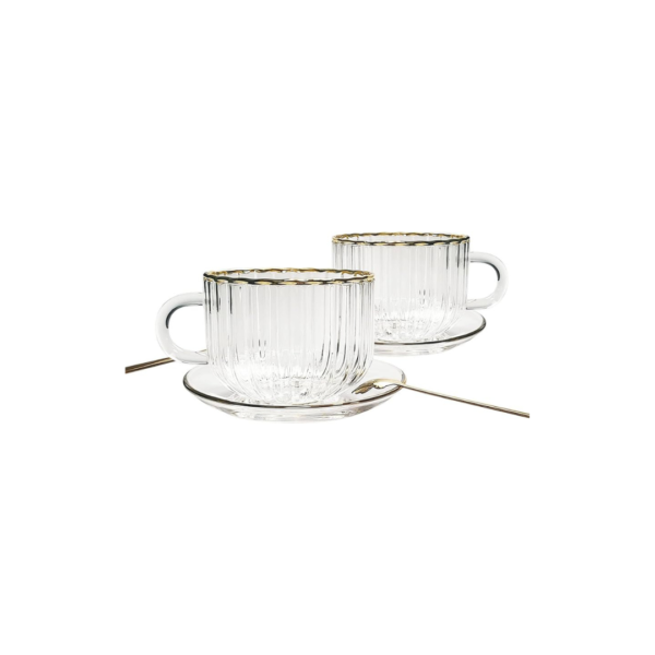 Taza Vidrio Transparente/Dorado 12 piezas
