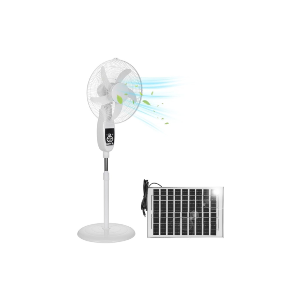 Ventilador a batería con panel solar de pie 16" Ac110 Blanco